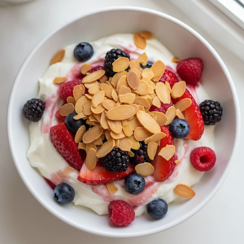 Greek Yogurt Protein Parfait with Mixed Berries and Almonds