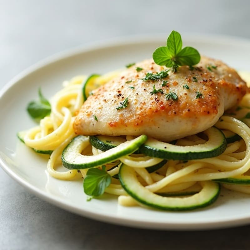 Creamy Lightened-Up Chicken Alfredo with Zucchini Noodles