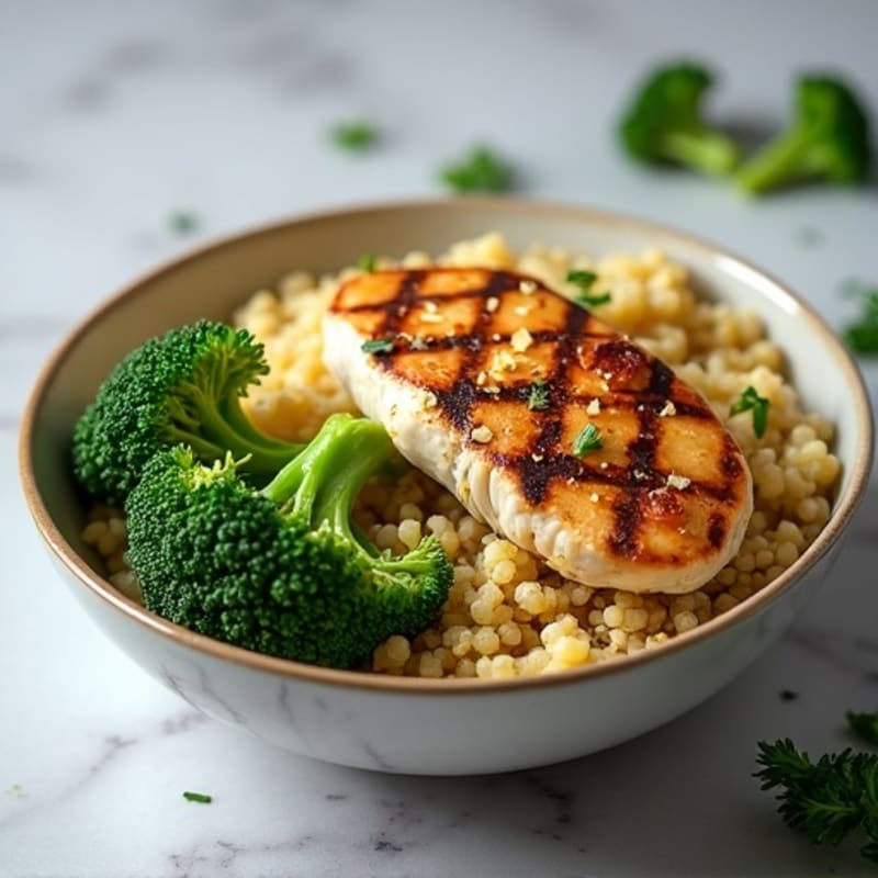 Grilled Chicken Breast over Quinoa and Roasted Broccoli