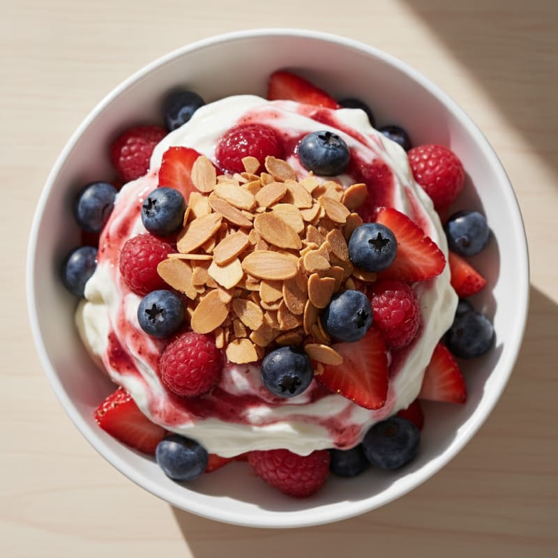 Greek Yogurt Protein Parfait with Mixed Berries and Almonds