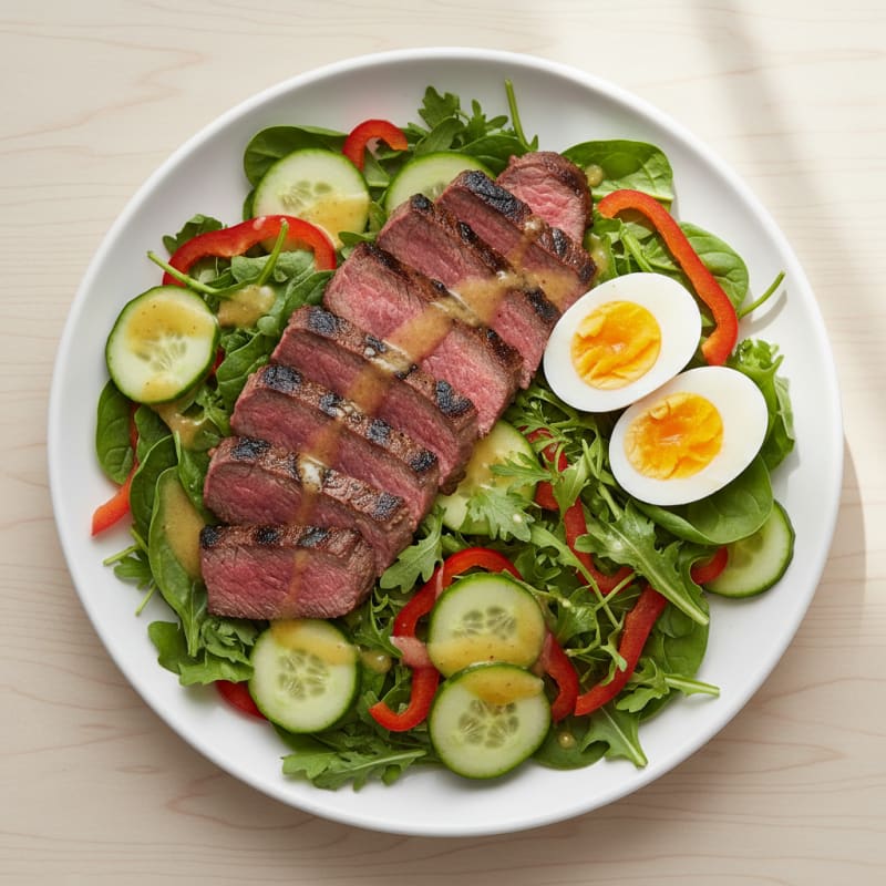 Grilled Steak Salad with Crunchy Vegetables and Lemon Vinaigrette