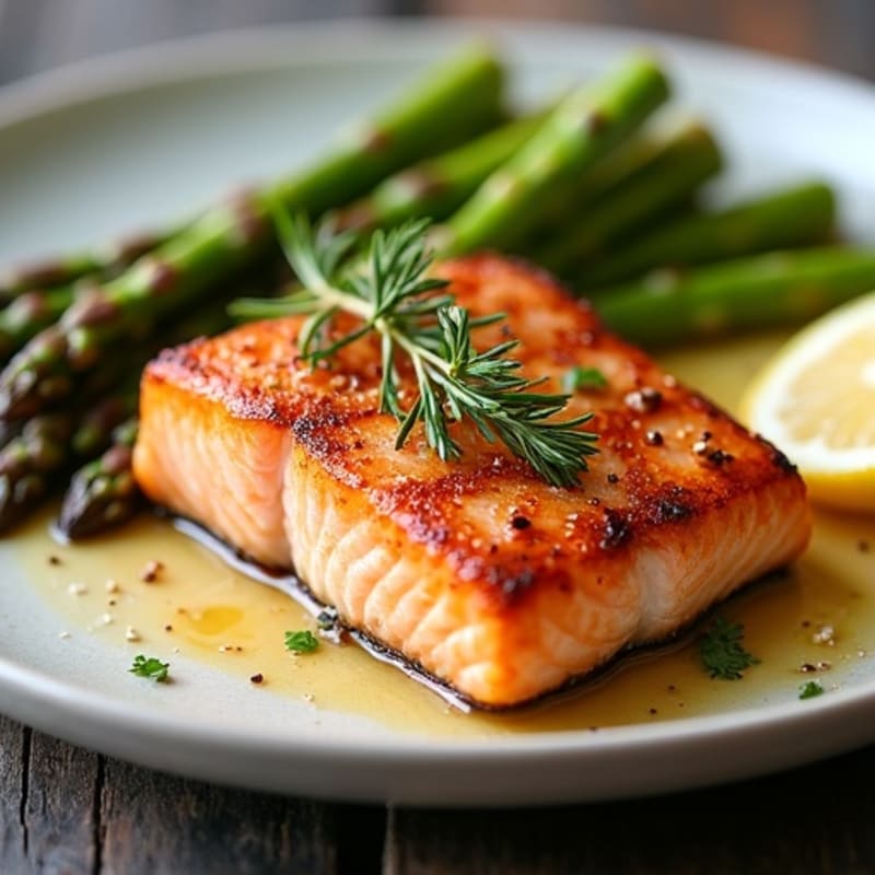 Crispy Pan-Seared Salmon with Roasted Asparagus
