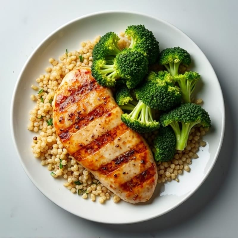 Grilled Chicken Breast with Quinoa and Roasted Broccoli
