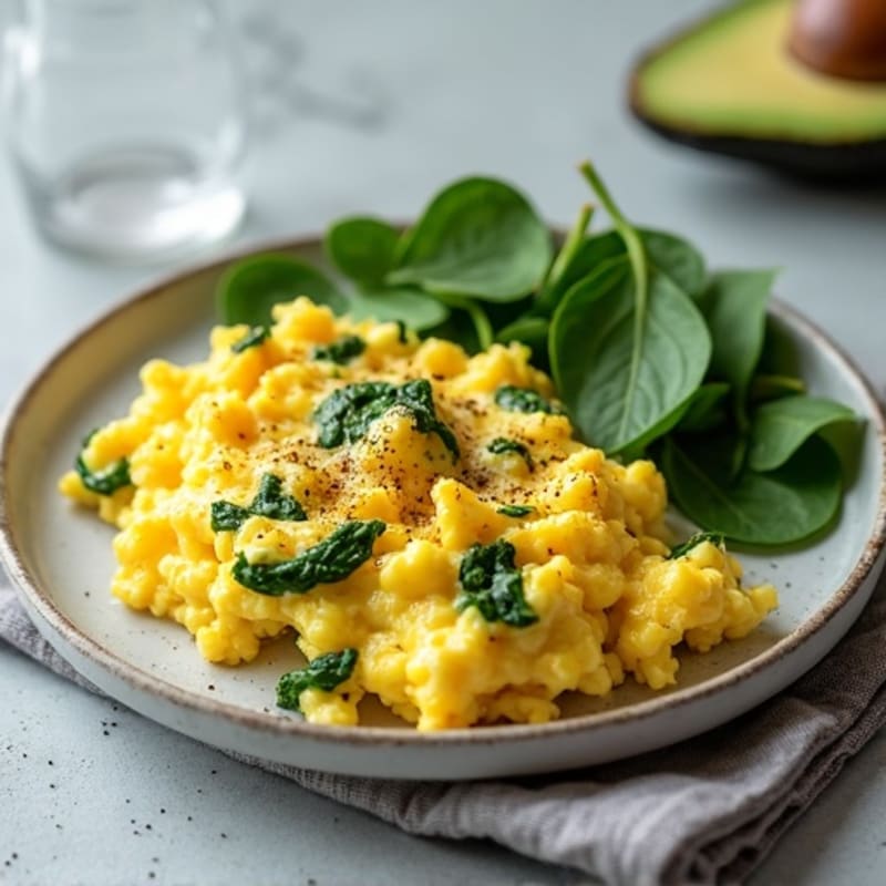 Scrambled Eggs with Fresh Spinach and Avocado