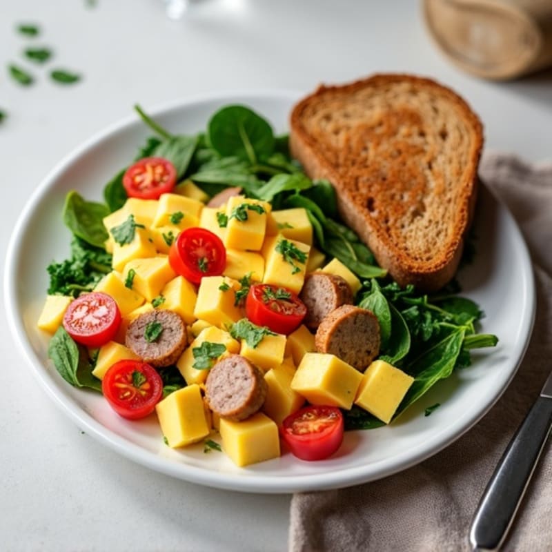 Egg White and Turkey Sausage Scramble with Spinach