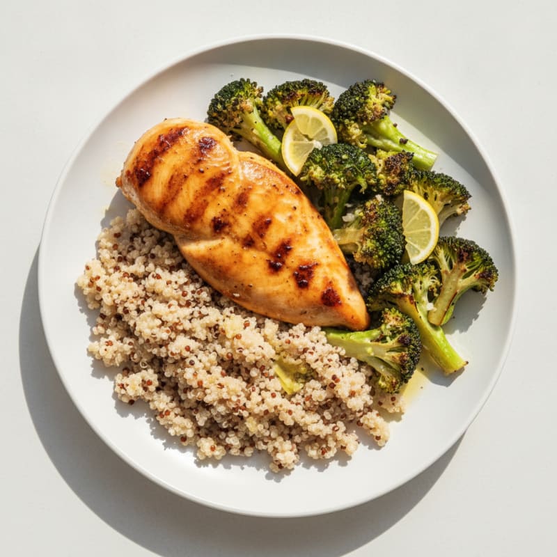 Grilled Chicken Breast with Quinoa and Roasted Broccoli