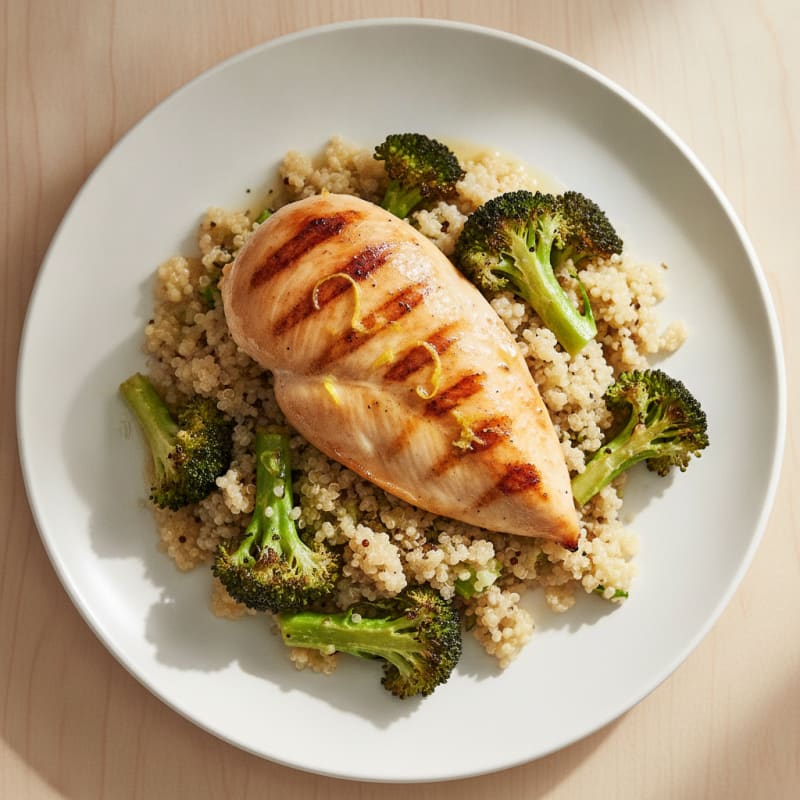 Grilled Chicken Breast with Quinoa and Roasted Broccoli