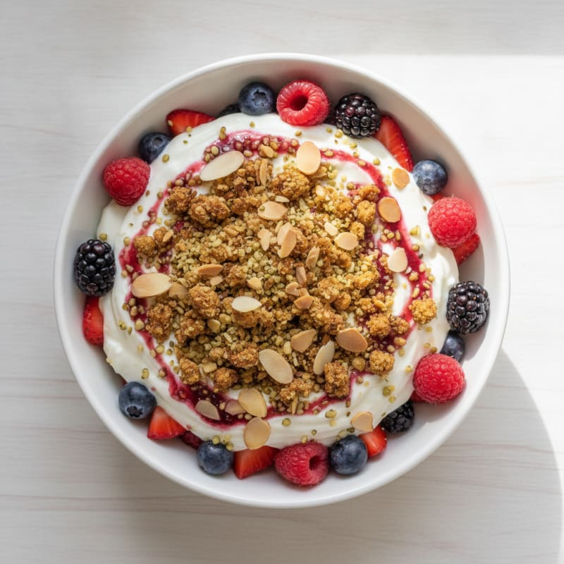 Lactose Free Greek Yogurt Berry Parfait with Protein Crunch