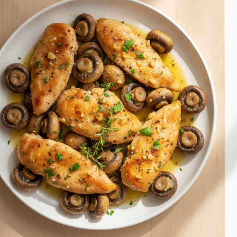 Garlic Butter Roasted Mushrooms and Chicken with Herbs