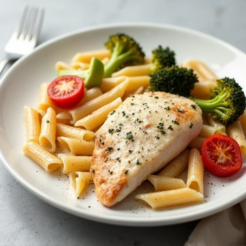 Creamy Chicken Alfredo with Whole Wheat Pasta and Roasted Vegetables