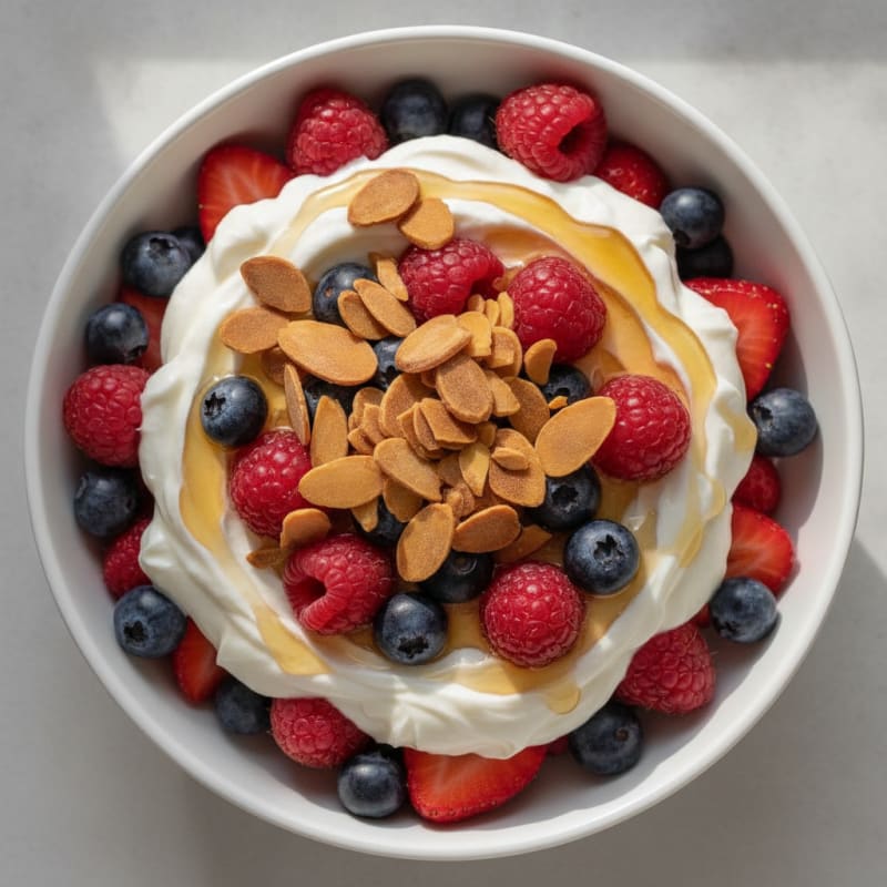 Greek Yogurt Protein Parfait with Mixed Berries and Almonds