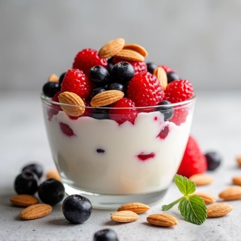 Greek Yogurt Parfait with Mixed Berries and Crunchy Almonds