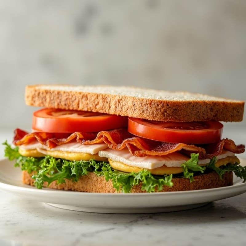 Lean Turkey Club Sandwich with Crispy Bacon and Fresh Greens