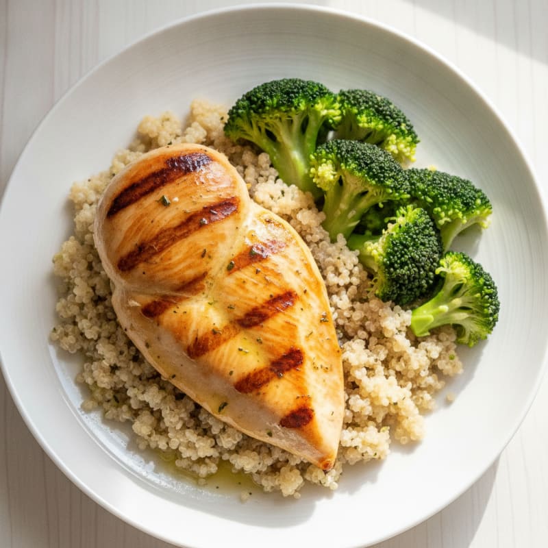 Grilled Chicken Breast with Quinoa and Steamed Broccoli