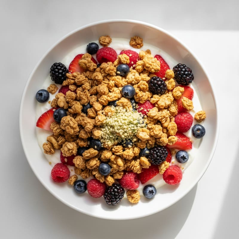 Greek Yogurt Parfait with Protein Granola and Mixed Berries