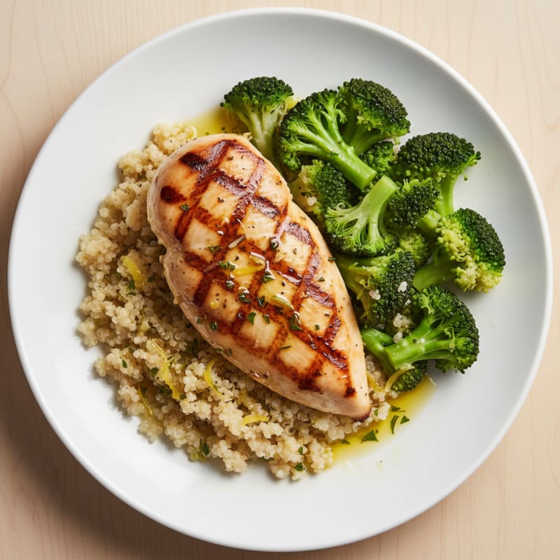 Grilled Chicken Breast with Quinoa and Steamed Broccoli