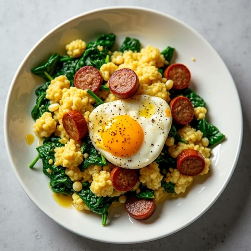 Egg White Scramble with Spinach and Turkey Sausage