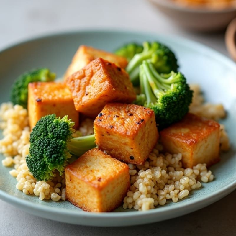 Crispy Peanut Tofu with Roasted Broccoli and Quinoa
