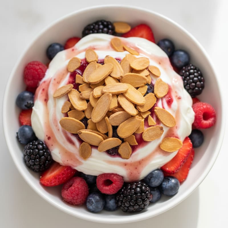 Greek Yogurt Protein Parfait with Mixed Berries and Almonds