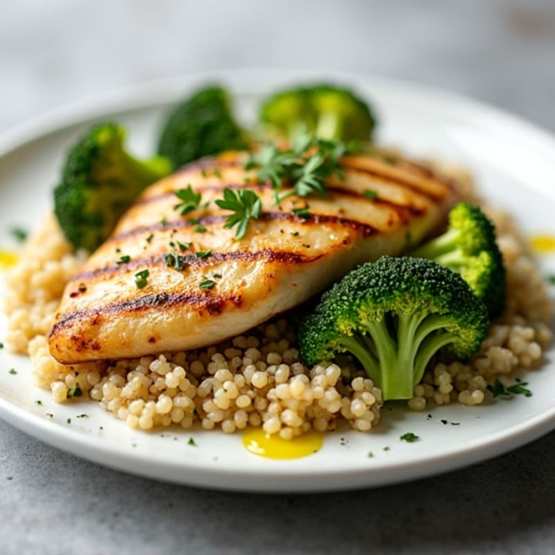 Grilled Chicken Breast with Quinoa and Roasted Broccoli