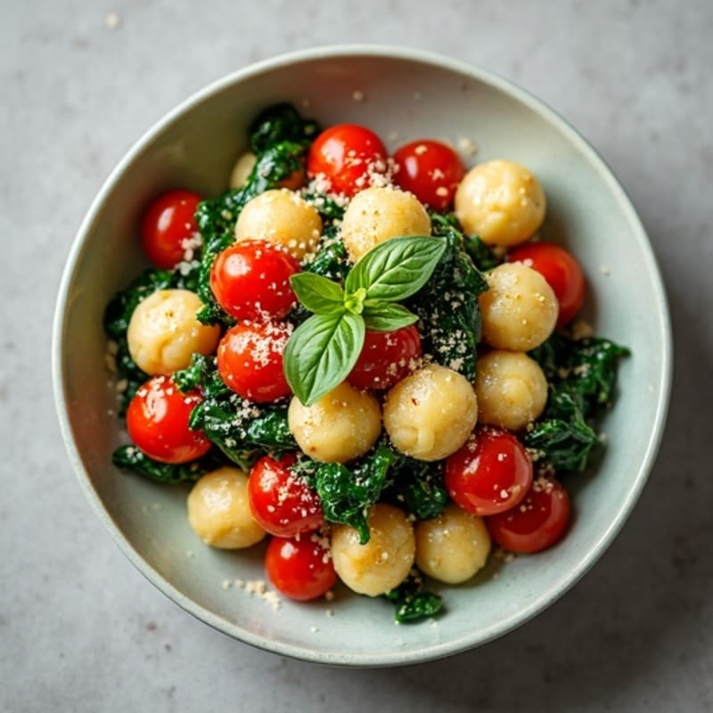 Pan-Seared Ricotta Gnocchi with Blistered Tomatoes and Spinach