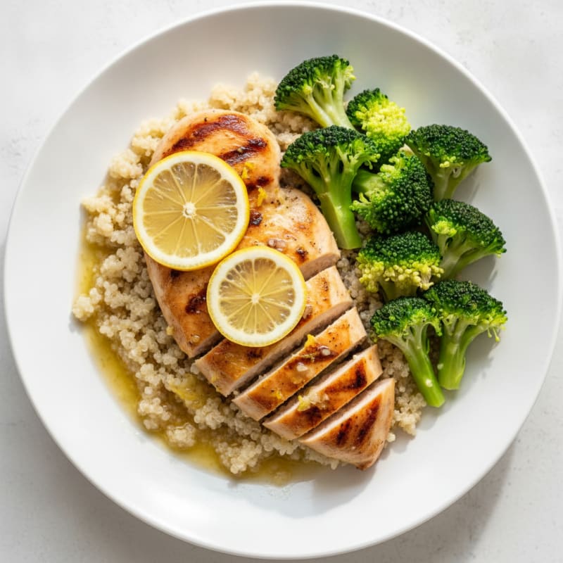 Grilled Chicken Breast with Quinoa and Steamed Broccoli
