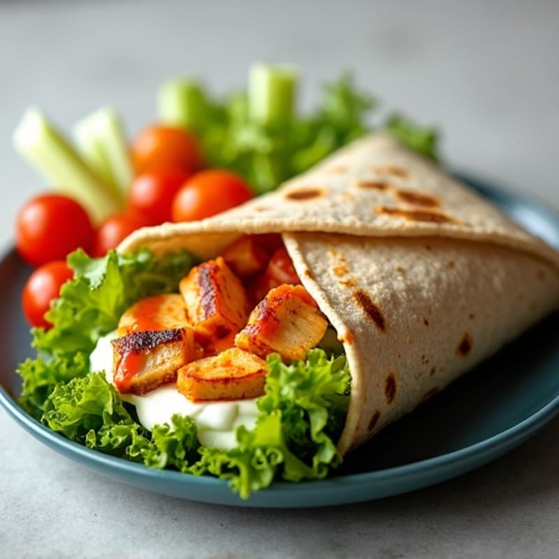 Healthy Buffalo Chicken Wrap with Fresh Veggies