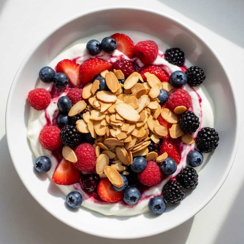 Greek Yogurt Protein Parfait with Mixed Berries and Almonds