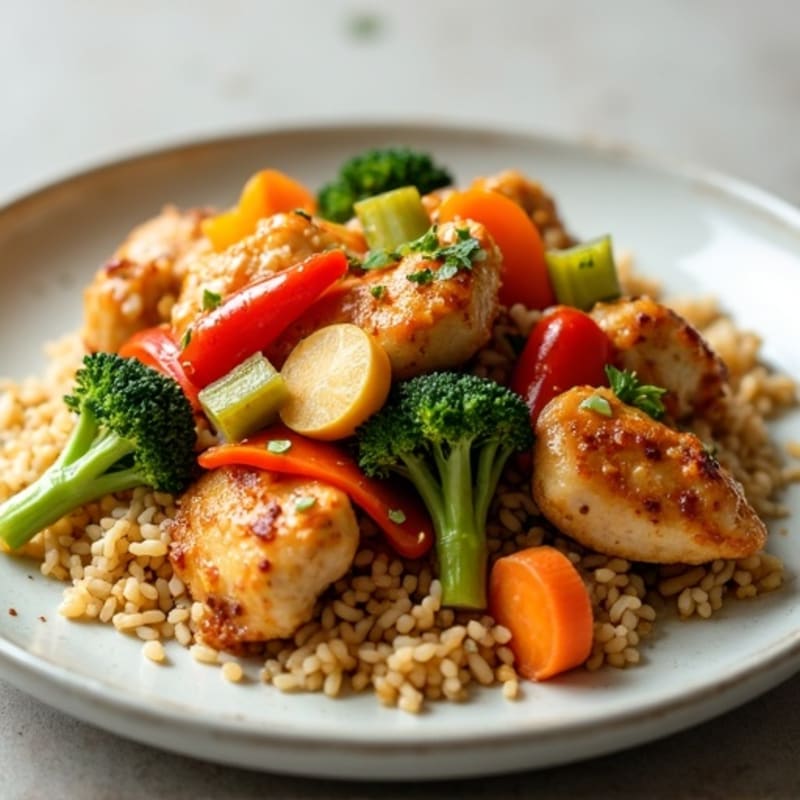 Crispy Chicken and Vegetable Brown Rice Stir-Fry