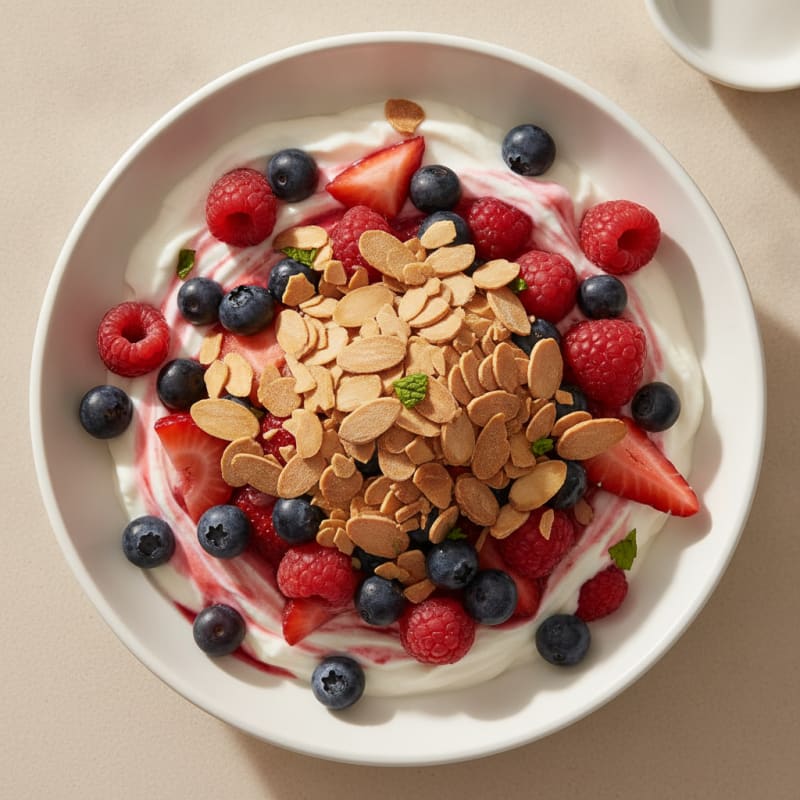 Greek Yogurt Protein Parfait with Mixed Berries and Almonds