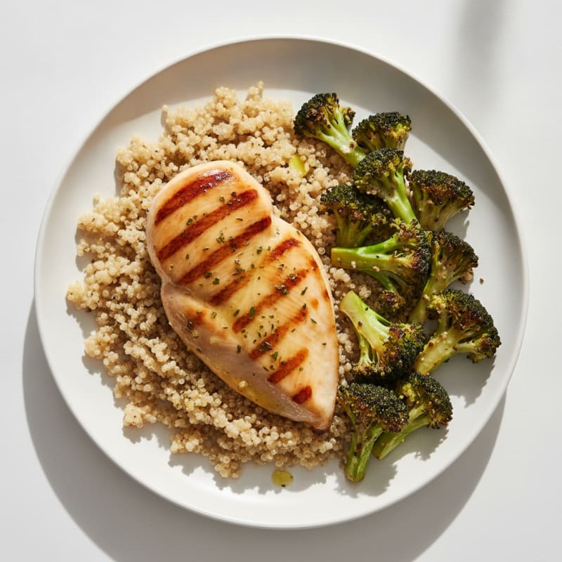 Grilled Chicken Breast with Quinoa and Roasted Broccoli