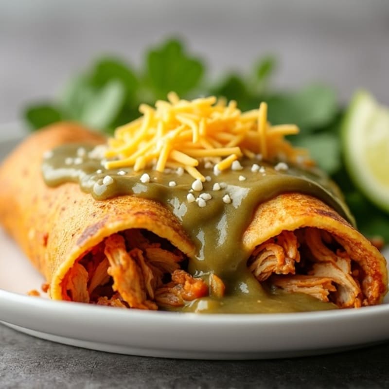 Baked Shredded Chicken Enchiladas with Green Chile Sauce
