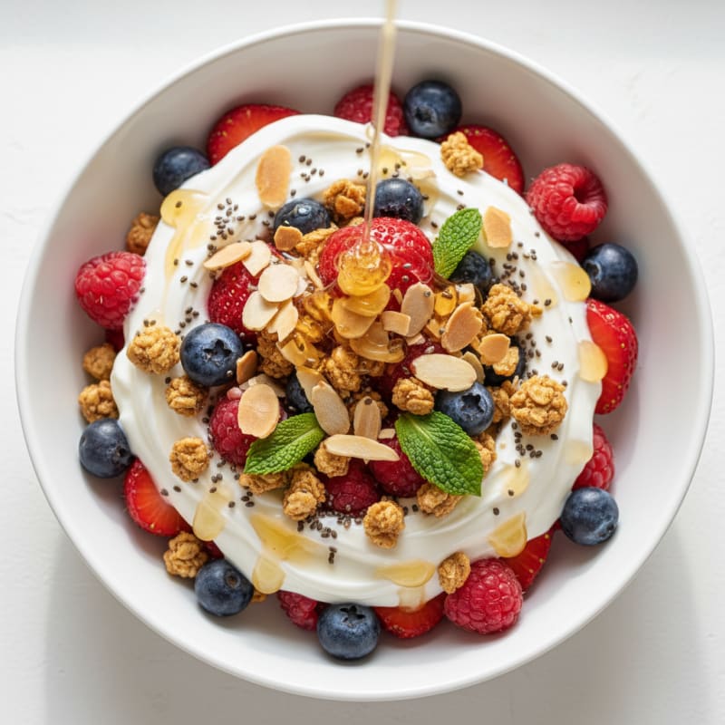 Creamy Greek Yogurt Parfait with Mixed Berries and Protein Granola