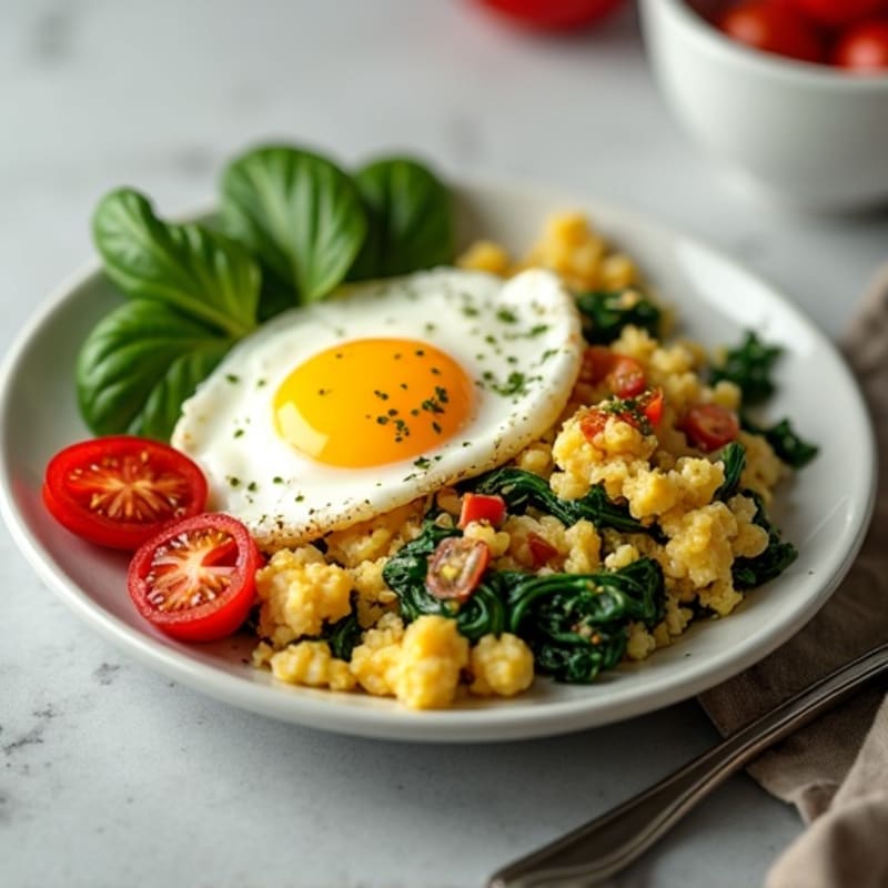 Cottage Cheese Scramble with Spinach and Cherry Tomatoes