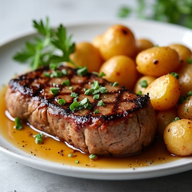 Pan-Seared Garlic Herb Steak with Crispy Roasted Potatoes