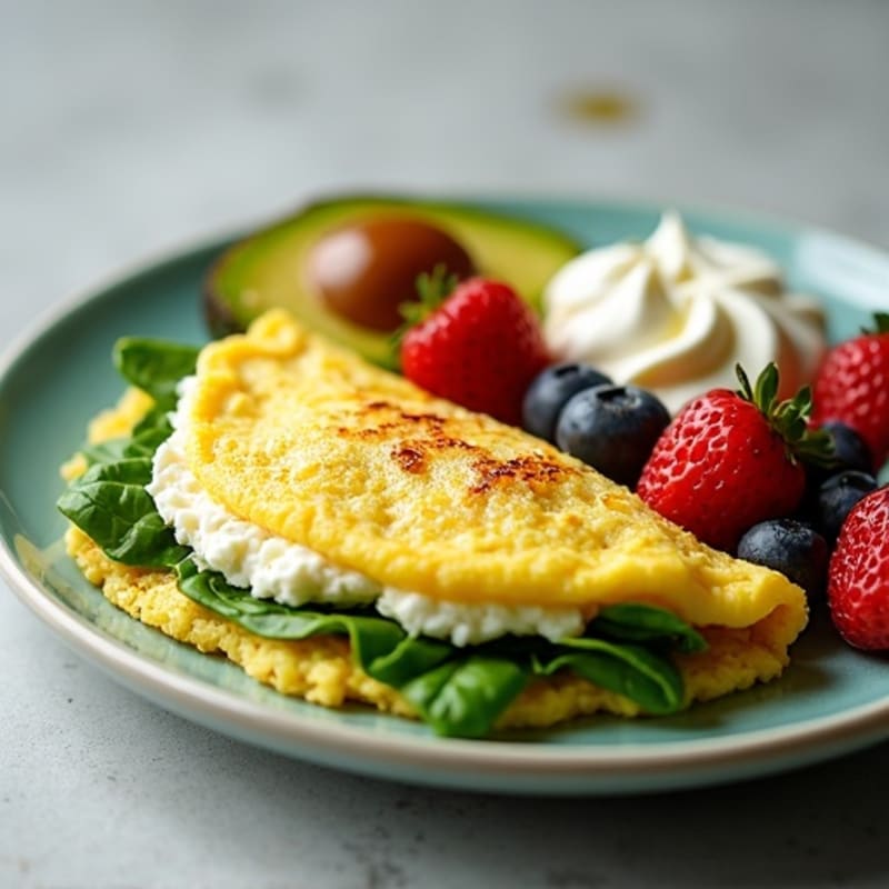 Egg White Spinach Omelette with Cottage Cheese and Berries