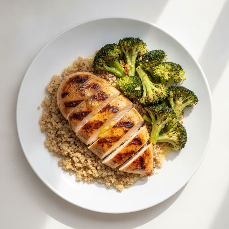 Grilled Chicken Breast with Quinoa and Roasted Broccoli