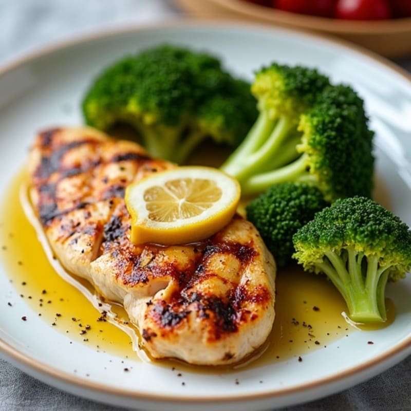 Grilled Chicken Breast with Roasted Broccoli and Lemon