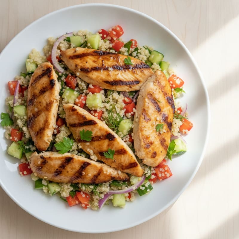 Grilled Chicken and Quinoa Salad with Crunchy Veggies