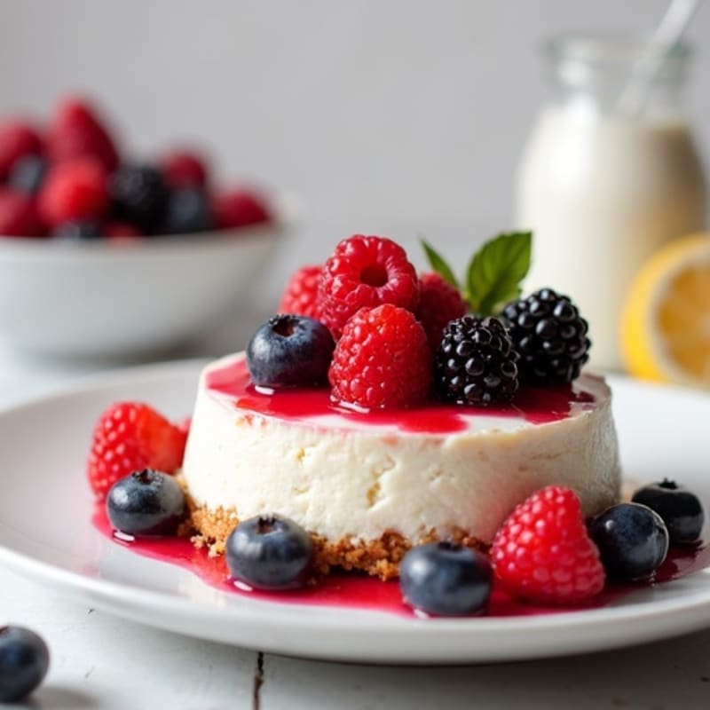 Greek Yogurt Protein Cheesecake with Mixed Berries