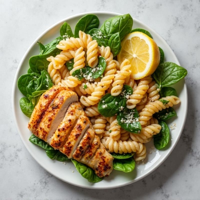 Grilled Chicken and Spinach Pasta Salad with Lemon Vinaigrette