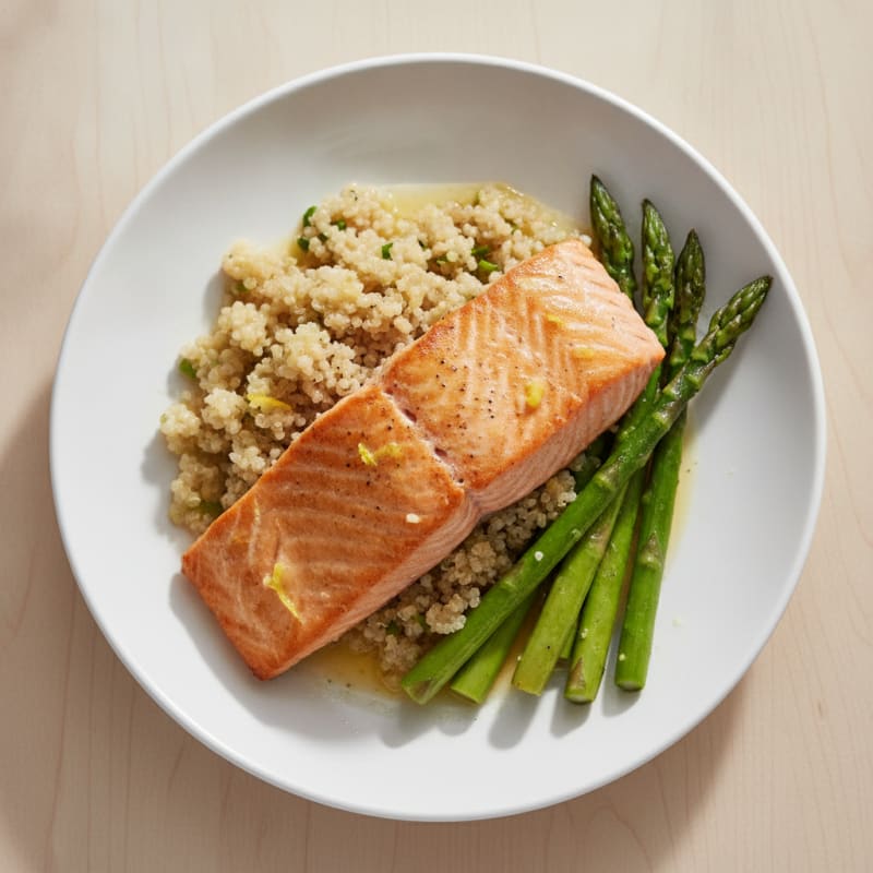 Seared Salmon Fillet with Lemon-Garlic Quinoa and Asparagus