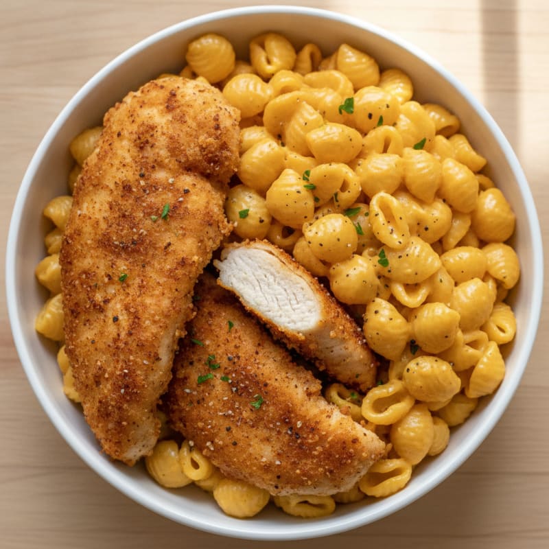 Pan-Seared Chicken Tenders with Macaroni and Cheese