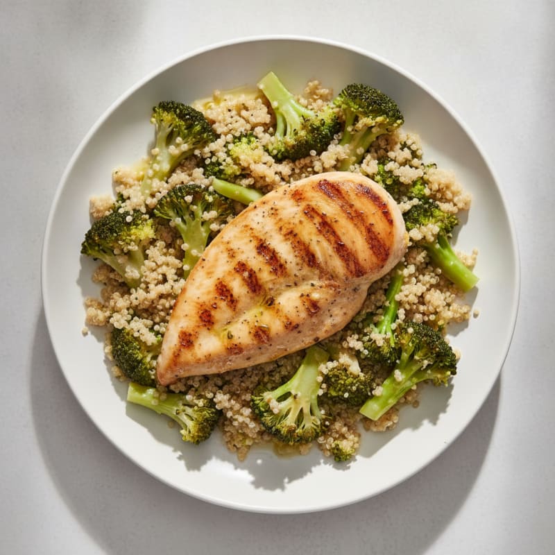 Grilled Chicken Breast with Quinoa and Steamed Broccoli