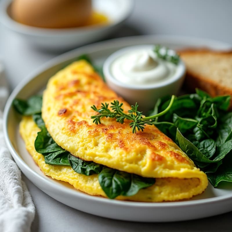 Egg and Spinach Omelet with Sourdough Toast and Greek Yogurt