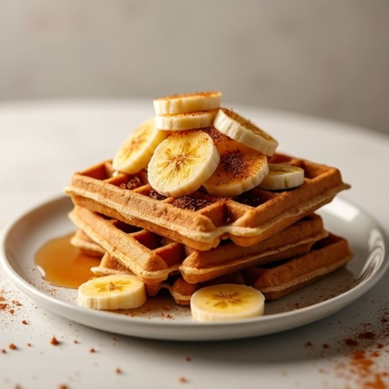 Crispy Whole Wheat Protein Waffles with Warm Spiced Bananas