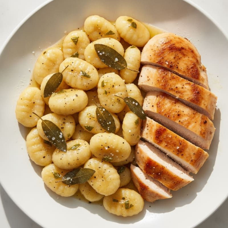 Ricotta Gnocchi with Sage Butter Sauce and Pan-Seared Chicken