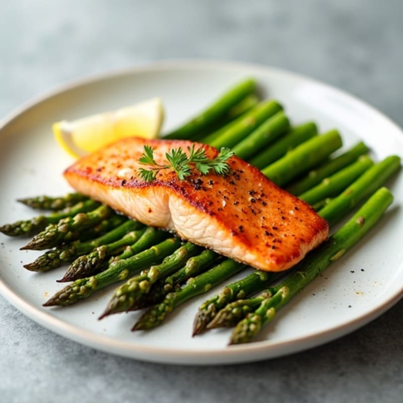 Crispy Pan-Seared Salmon with Roasted Asparagus
