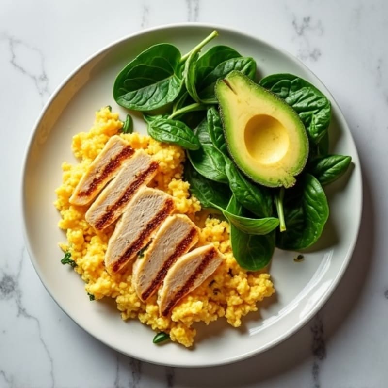 Egg White Spinach Scramble with Grilled Turkey Breast