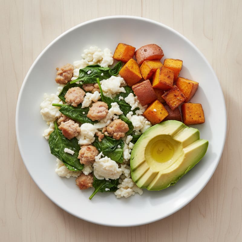 Egg White Scramble with Turkey Sausage and Spinach